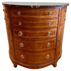 Henredon Tall Marble Top Demilune Bow Front Cabinet Commode Chest