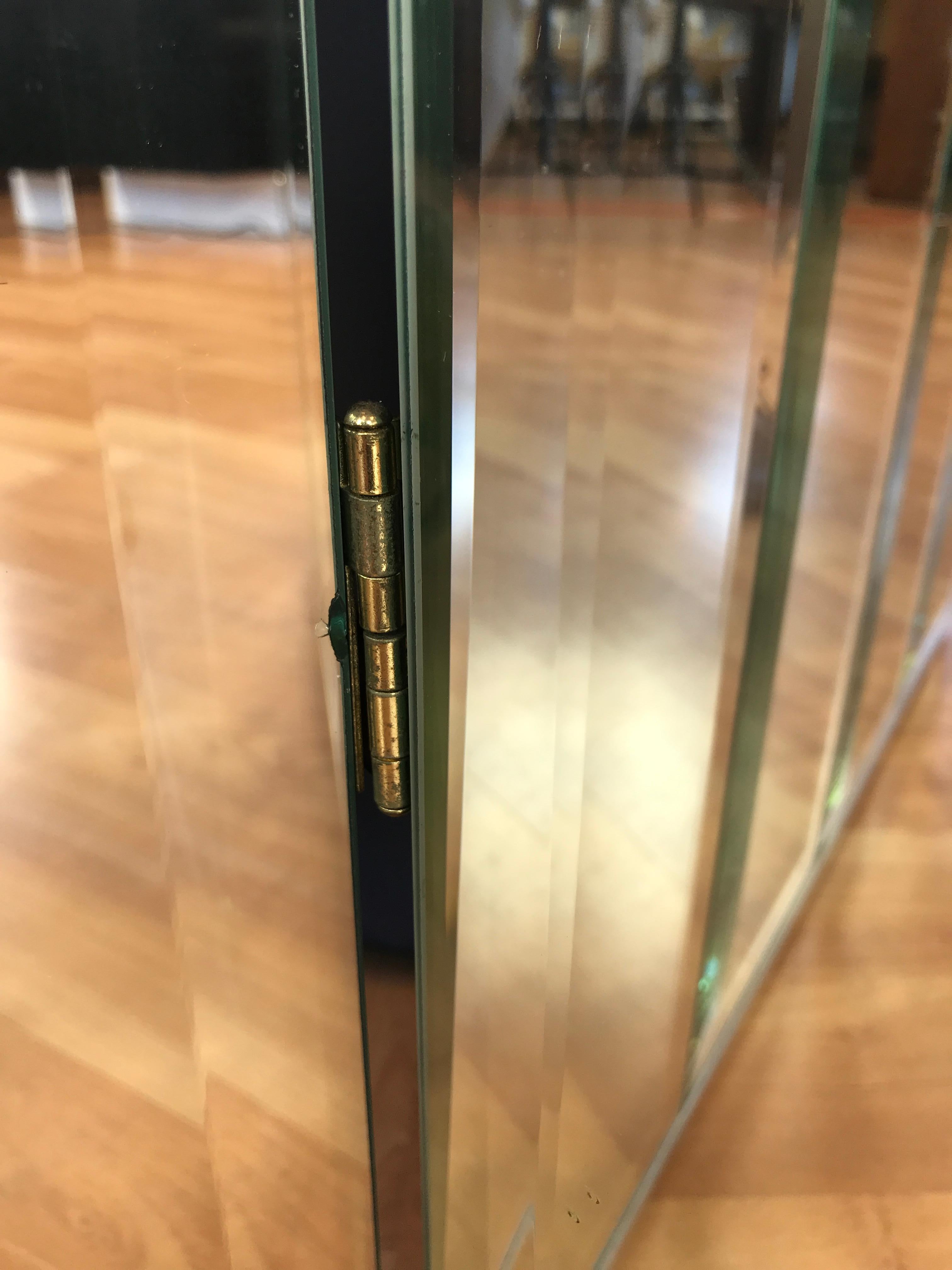 Brass Henredon Three-Panel Beveled Mirror Room Divider