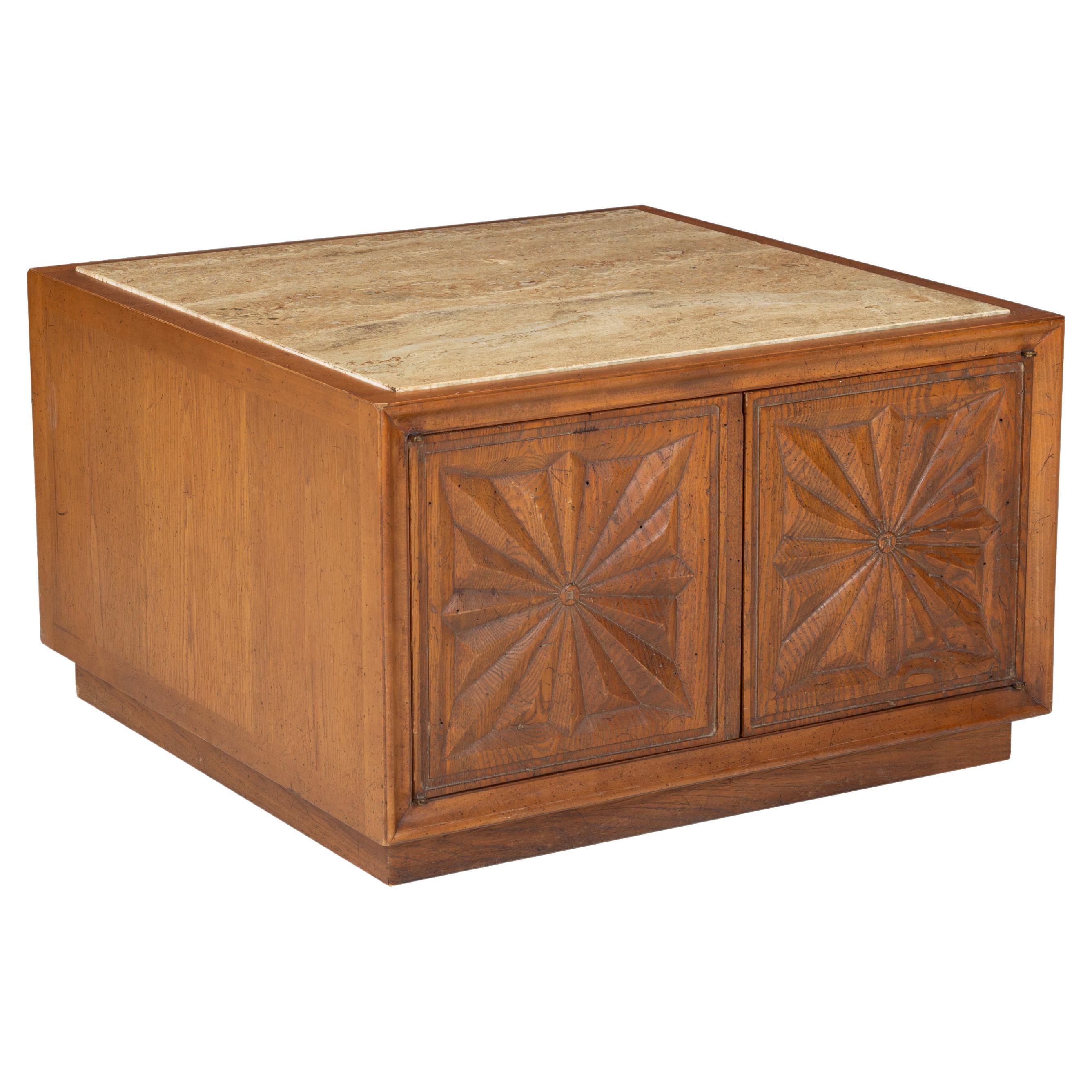 Henredon "Town and Country" Oak and Travertine Coffee Table For Sale