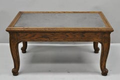 Henredon Town & Country French Style Carved Oak Wood Slate Top Low Accent Table