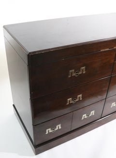 Henredon Triple Dresser in Dark Mahogany with Stylized Chrome Pulls