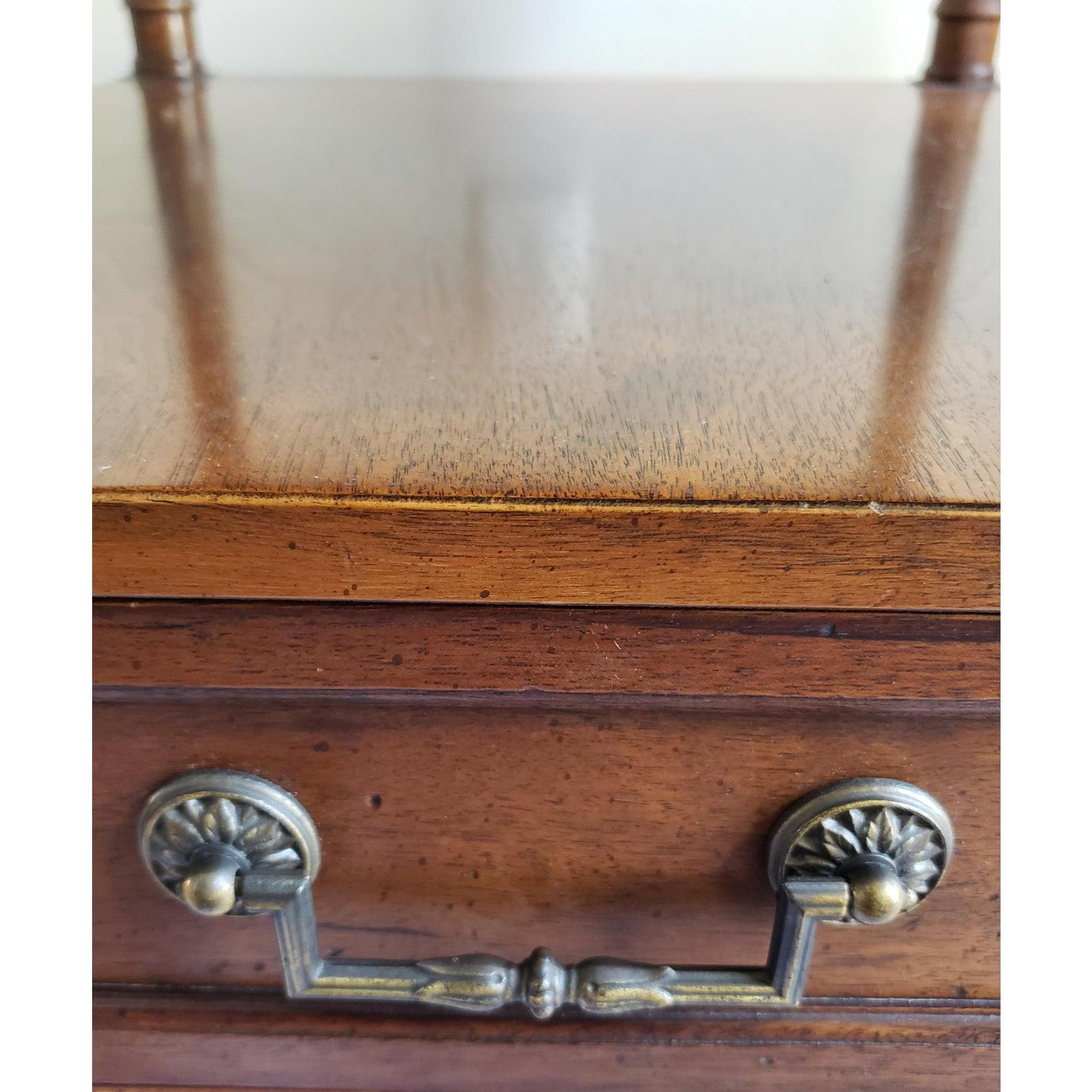 Henredon Two Tier Solid Walnut Side Table With Bottom Drawer In Good Condition For Sale In Germantown, MD