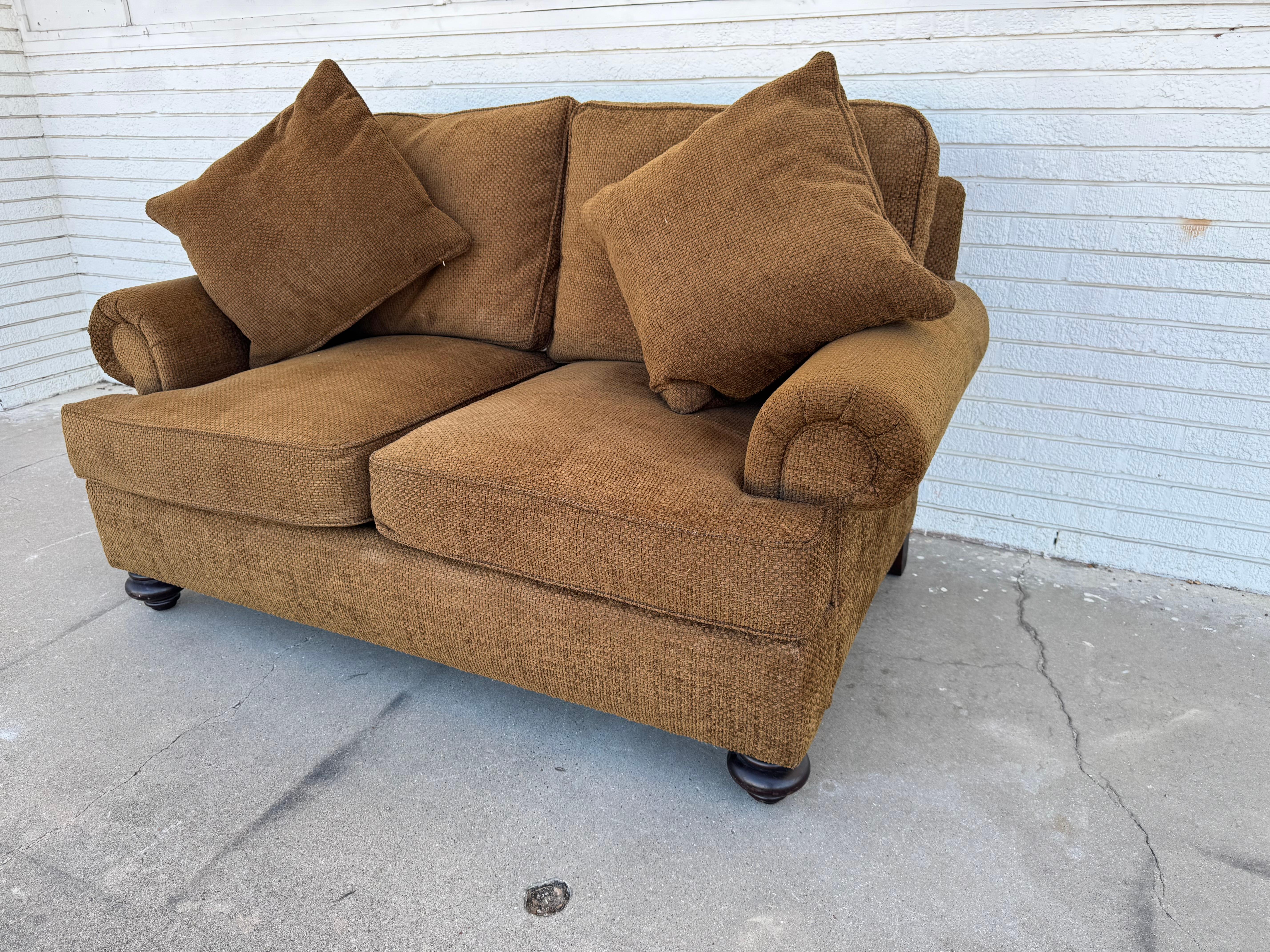 American Classical Henredon Upholstery Collection Cocoa Colored Loveseat For Sale