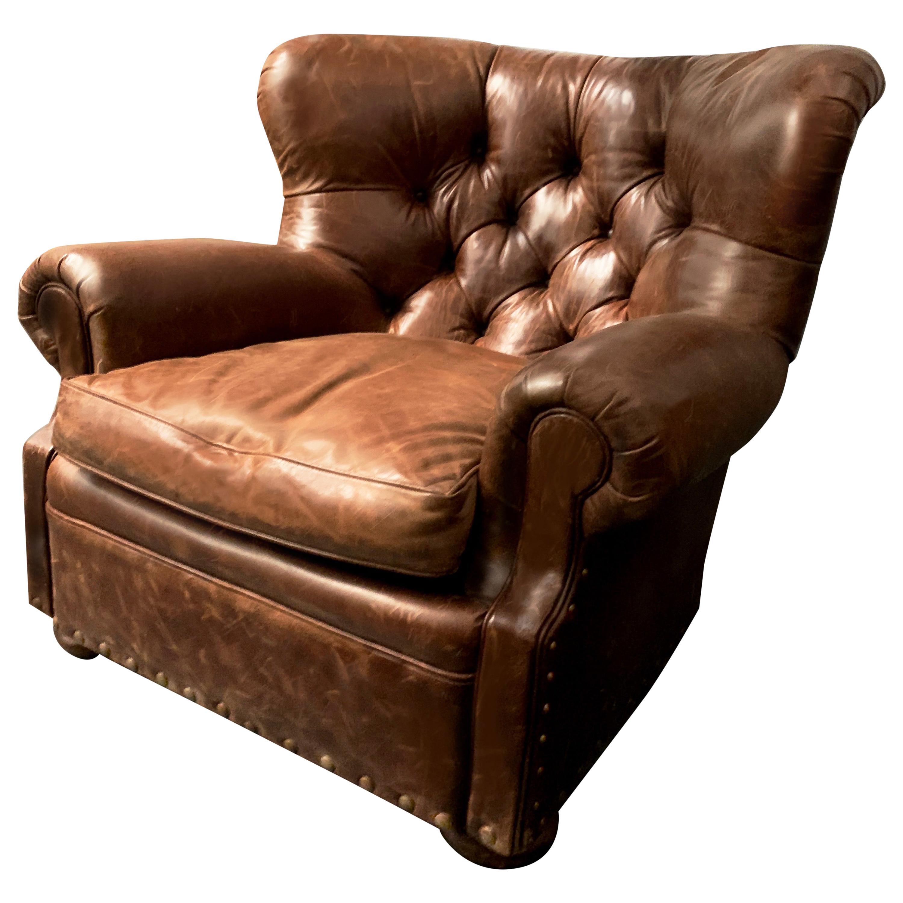 Henredon Vintage Brown Leather Writer's Armchair, Iconic Lounge