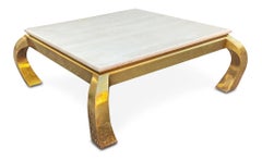 Table basse vintage Henredon en travertin poli de style Hollywood Regency en laiton