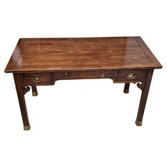 Henredon Walnut and Brass Fittings Writing Table Desk