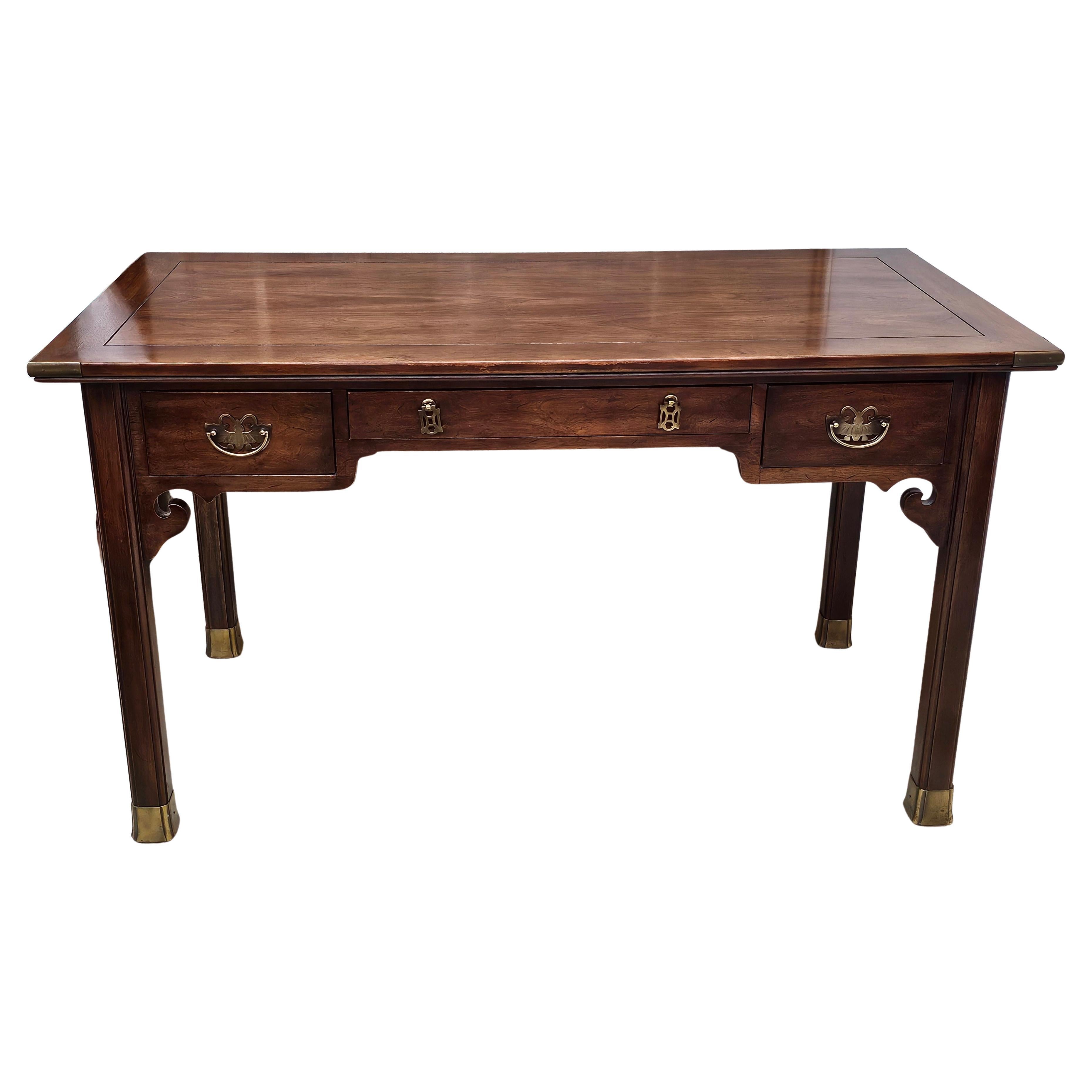 Henredon Walnut and Brass Fittings Writing Table Desk