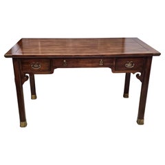 Henredon Walnut and Brass Fittings Writing Table Desk