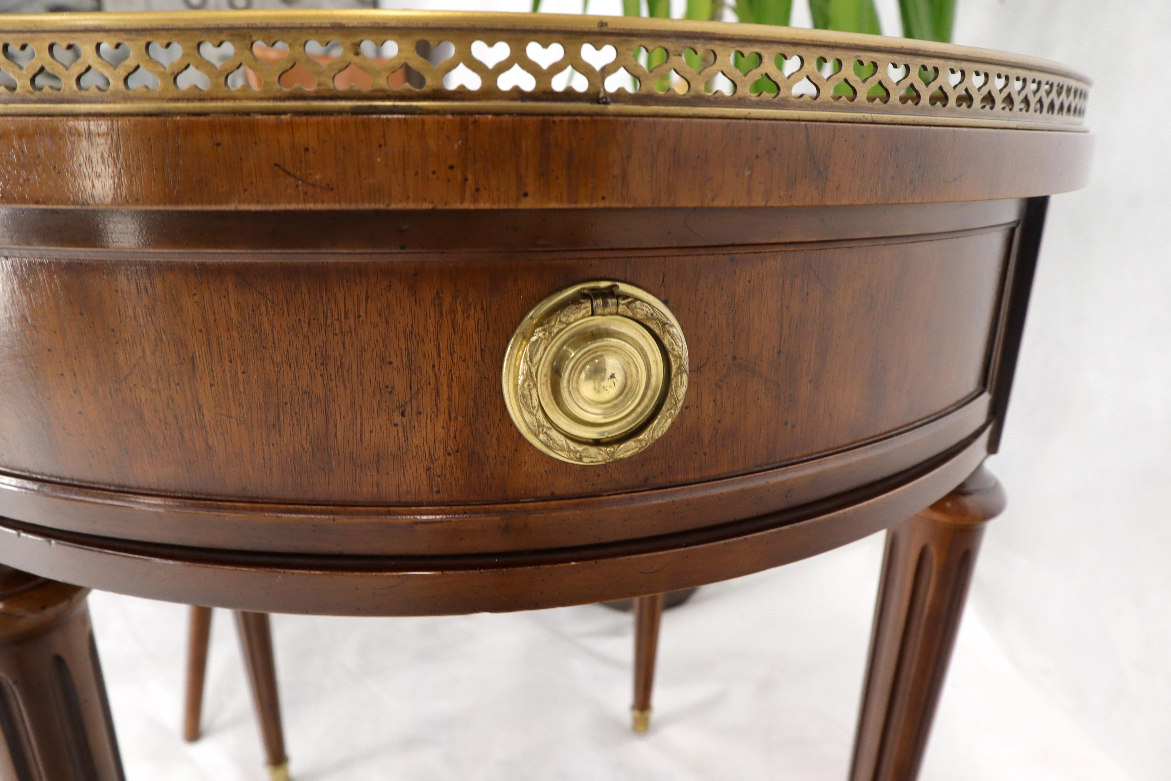 Henredon Walnut Brass Gallery One Drawer Round End Lamp Table Stand 4