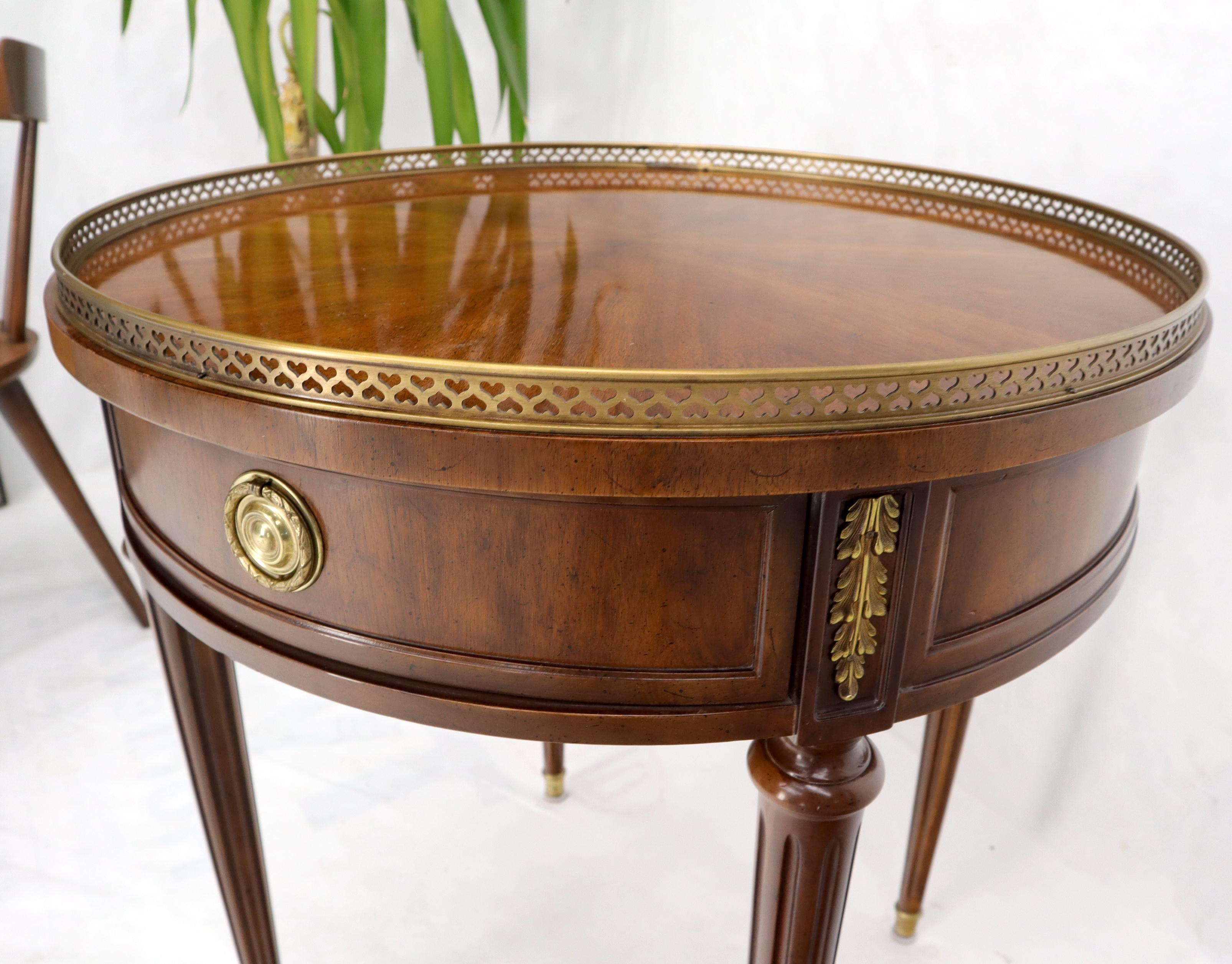 20th Century Henredon Walnut Brass Gallery One Drawer Round End Lamp Table Stand