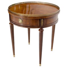 Henredon Walnut Brass Gallery One Drawer Round End Lamp Table Stand