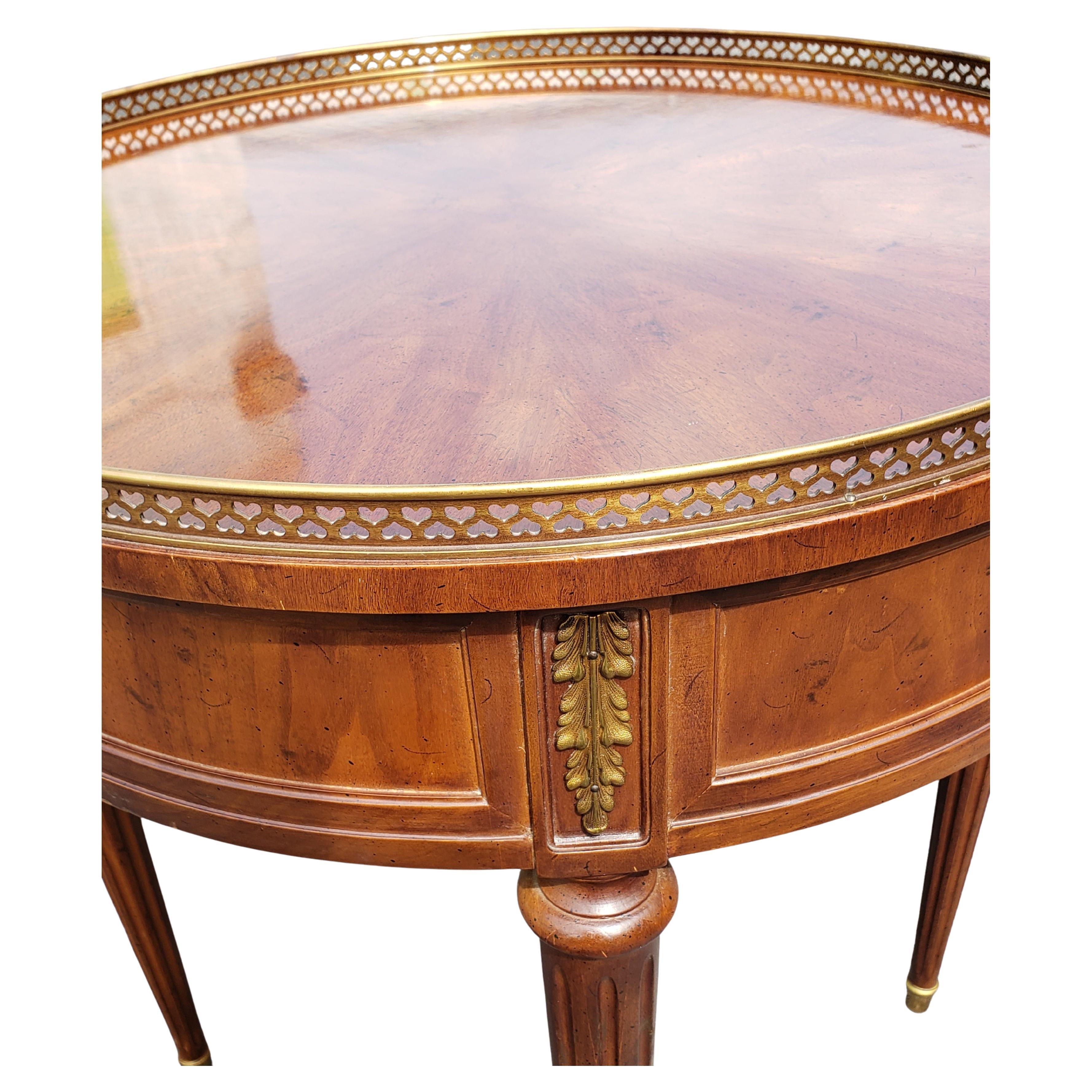 Neoclassical Henredon Walnut One-Drawer Galleried Gueridon Bouillotte Table