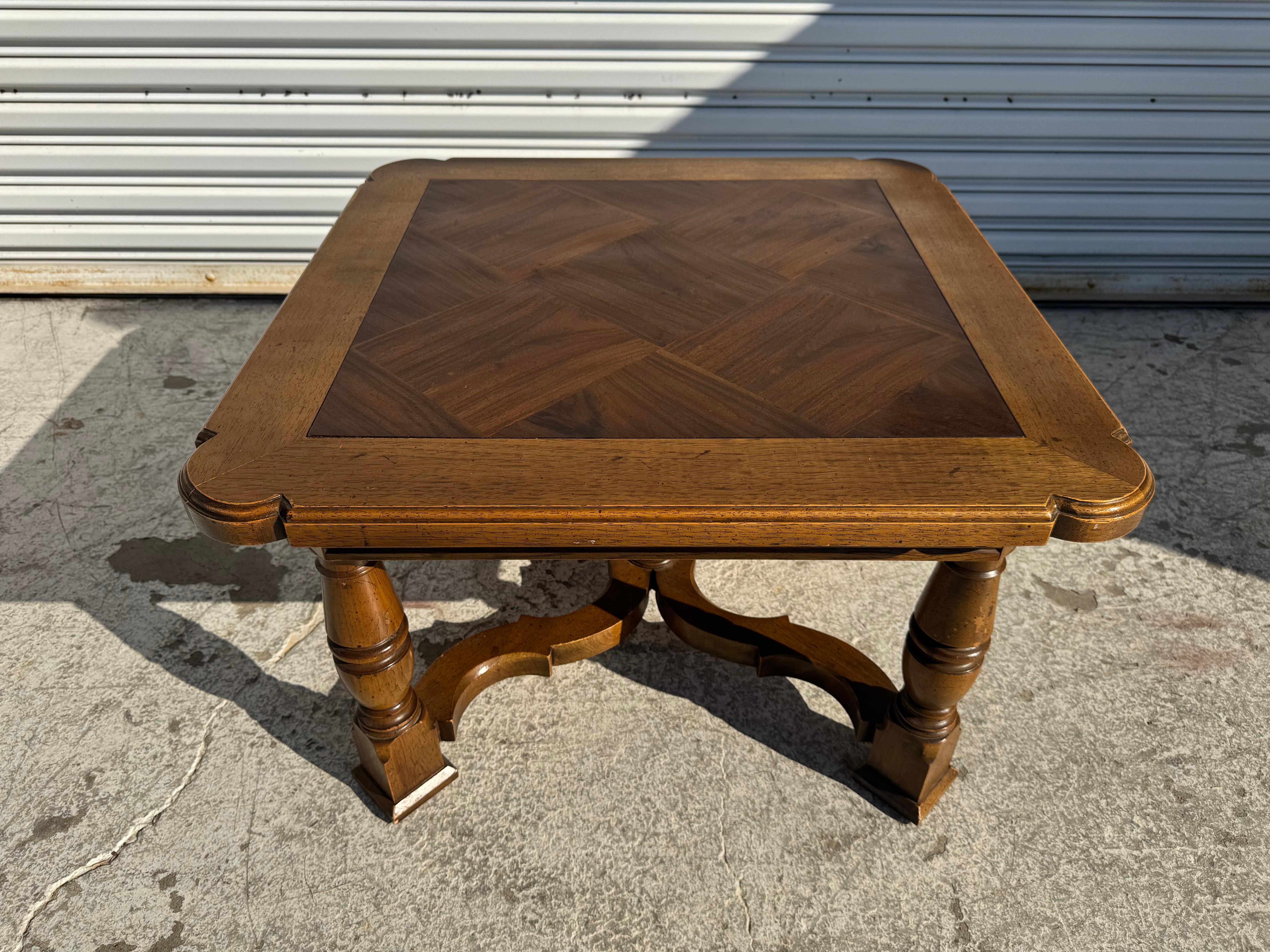 American Henredon Walnut Tudor Style Side Table For Sale
