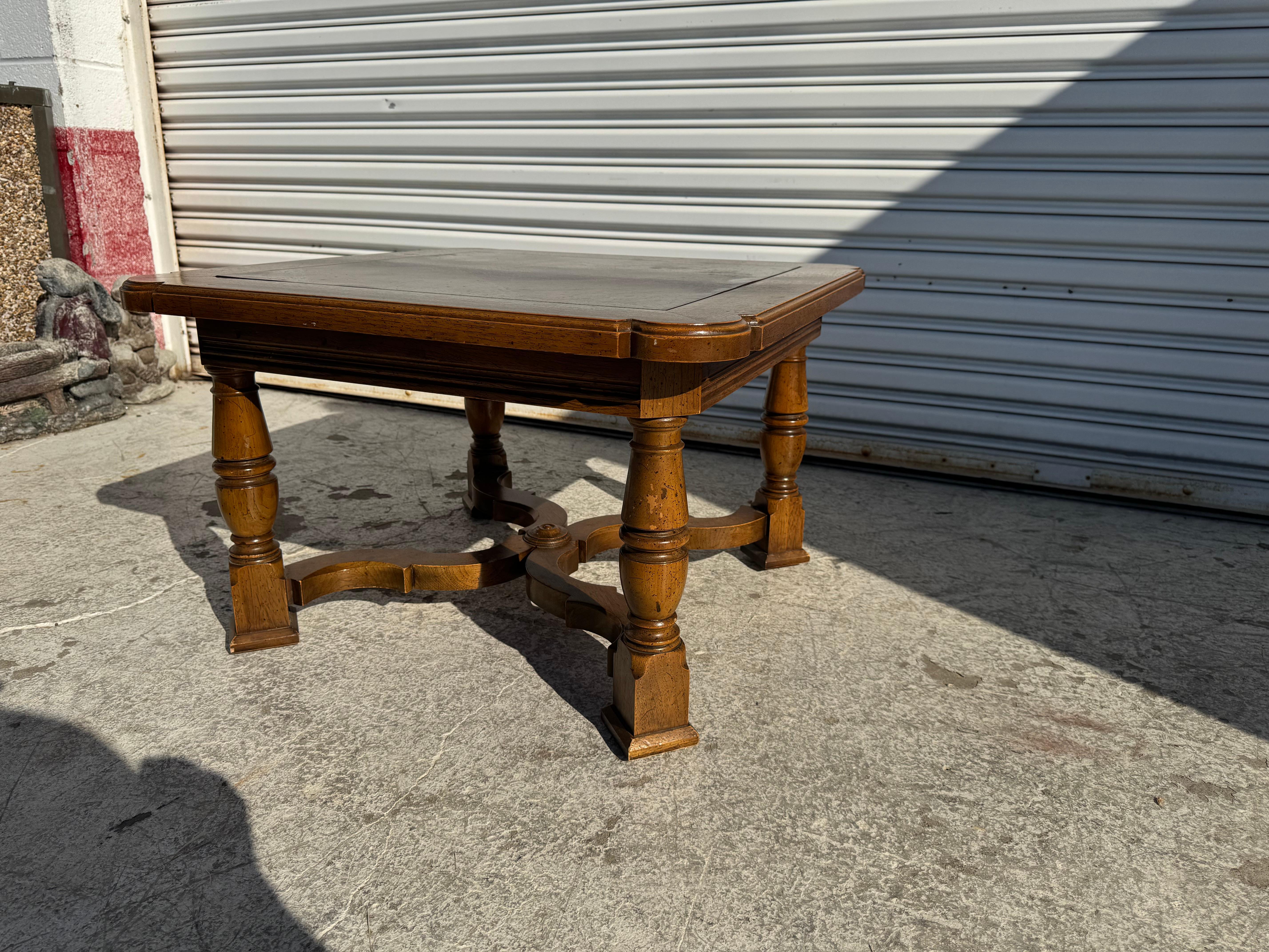 20th Century Henredon Walnut Tudor Style Side Table For Sale