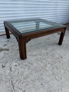 Henredon Walnut with Inset Glass top Coffee Table