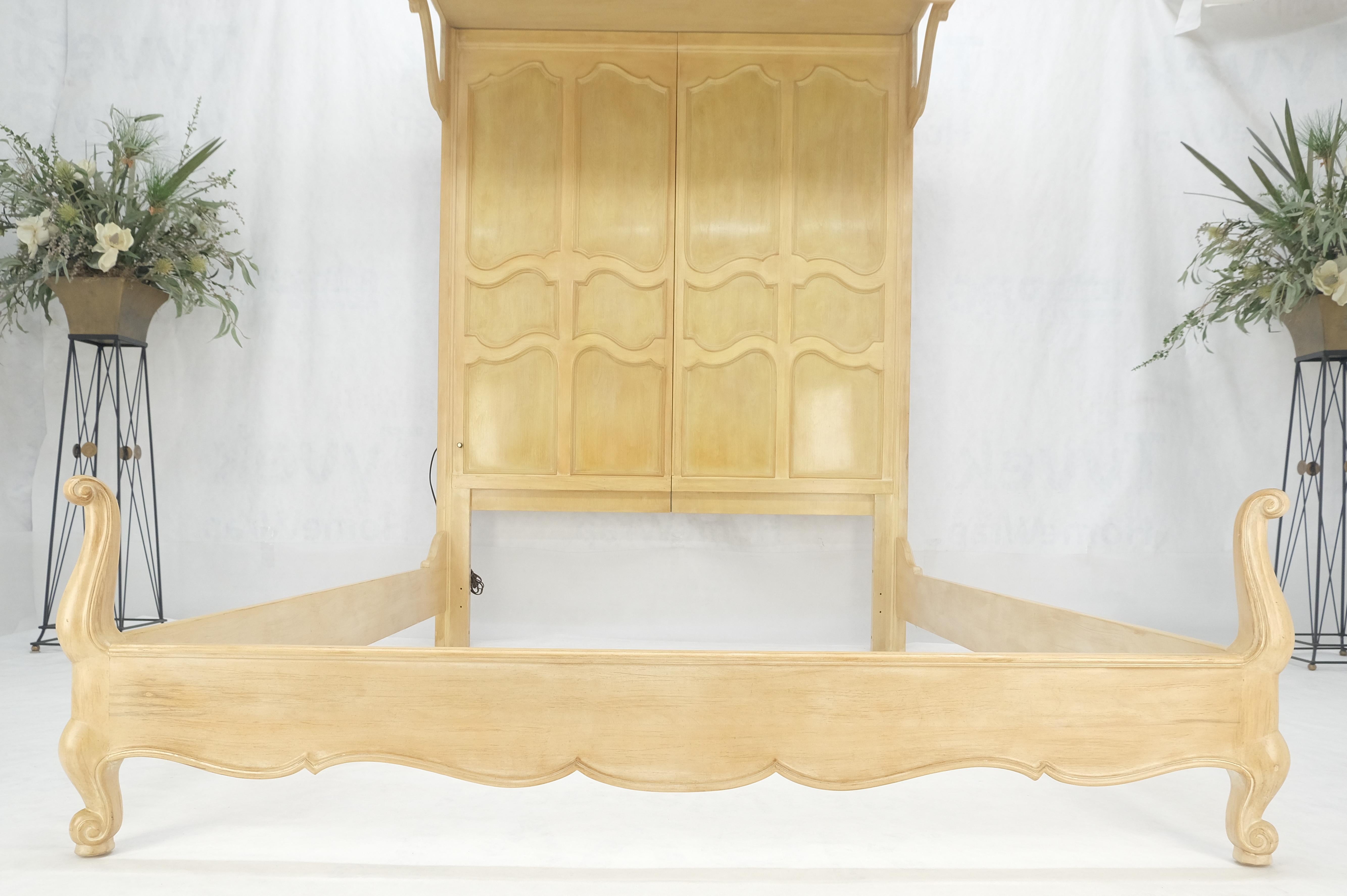 Henredon White Wash Pickled Maple Canopy Light Queen Size Bed Headboard MINT! For Sale 10