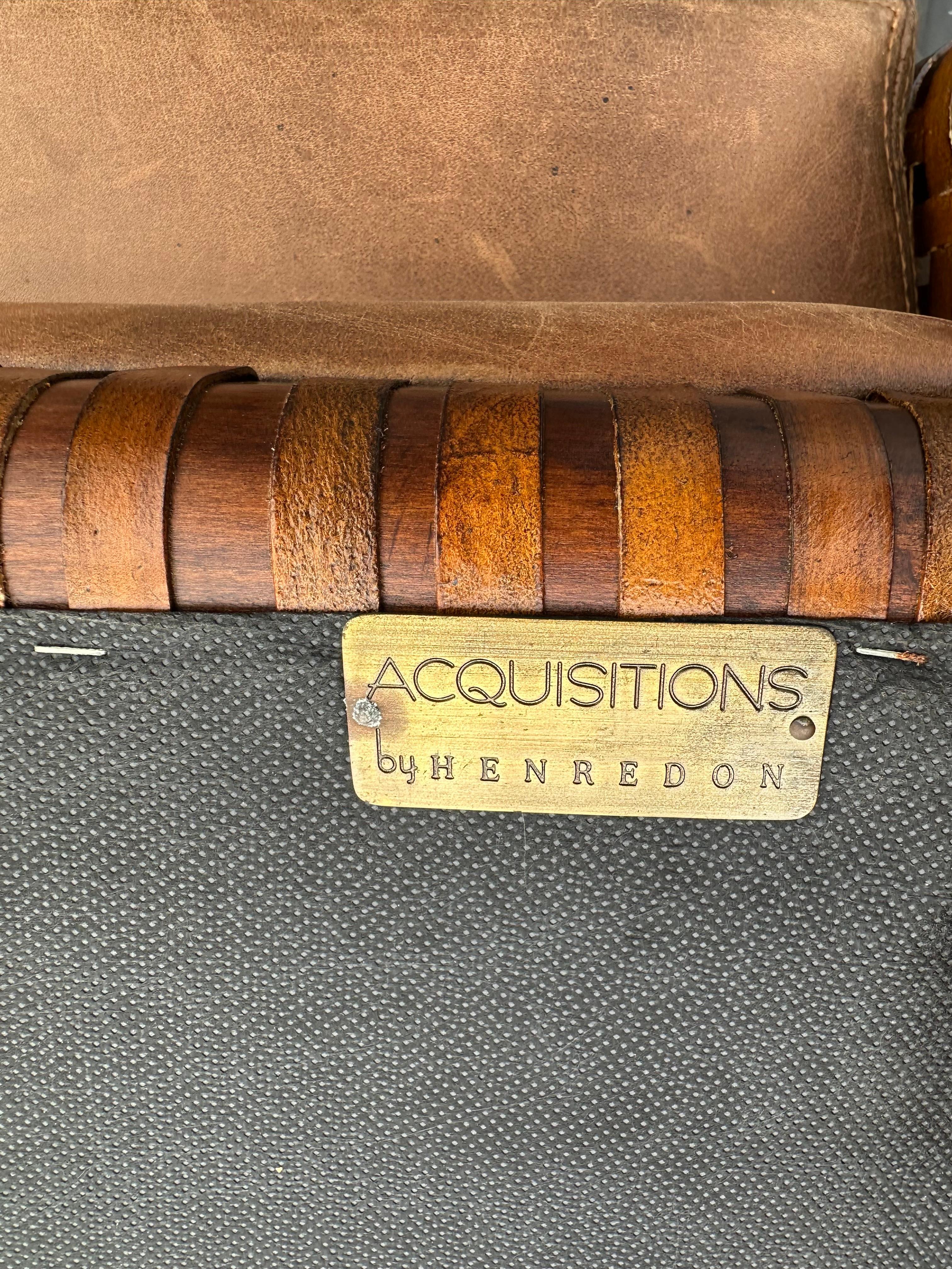 Chaises de salle à manger Henredon avec sangles en cuir et table à piédestal en noix de coco, lot de 5 en vente 11
