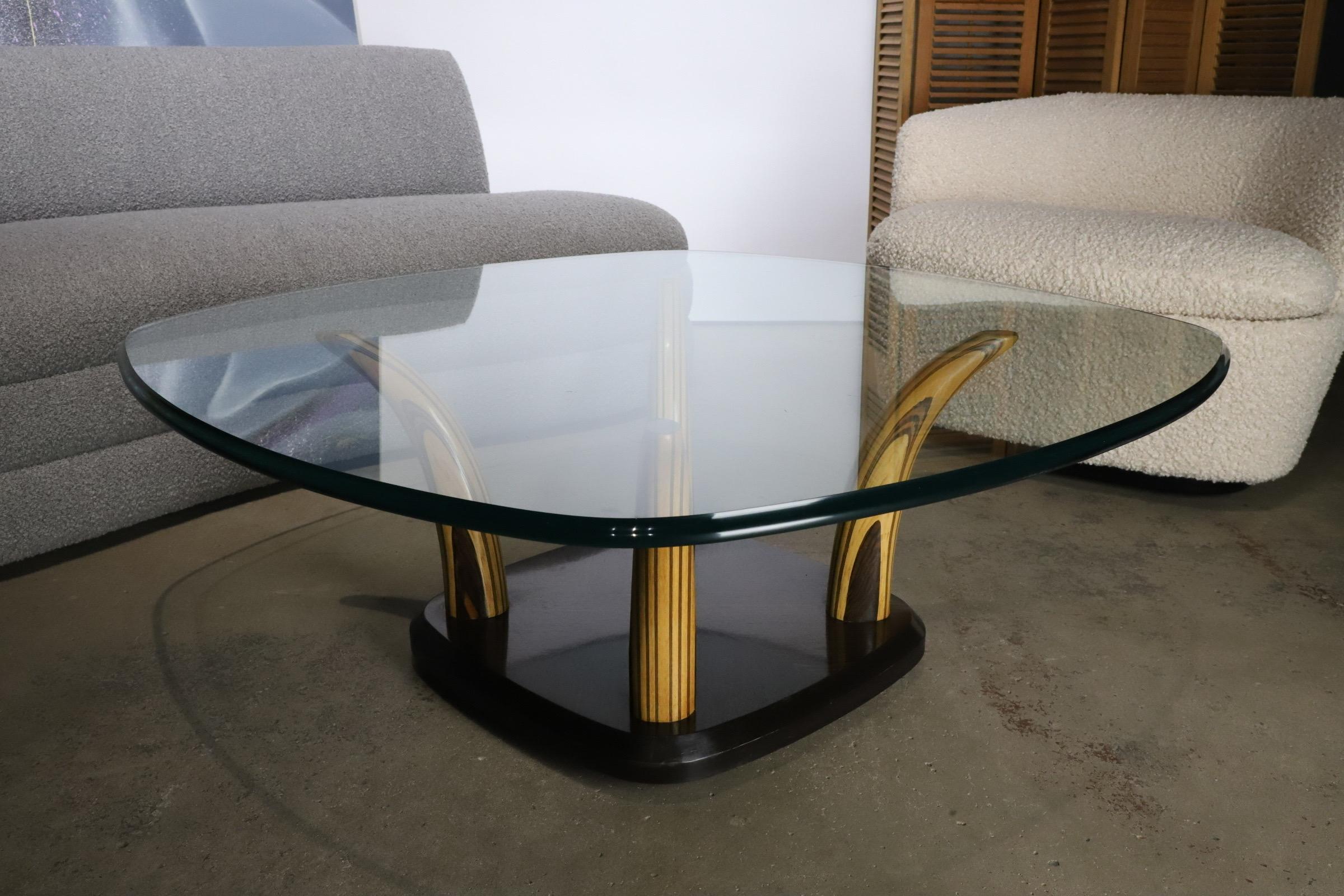 Henredon Wood Tusk Cocktail Table with Glass Top For Sale 5