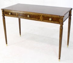 Henredon Writing Hall Console Table with Three Drawers on Fluted Legs Brass