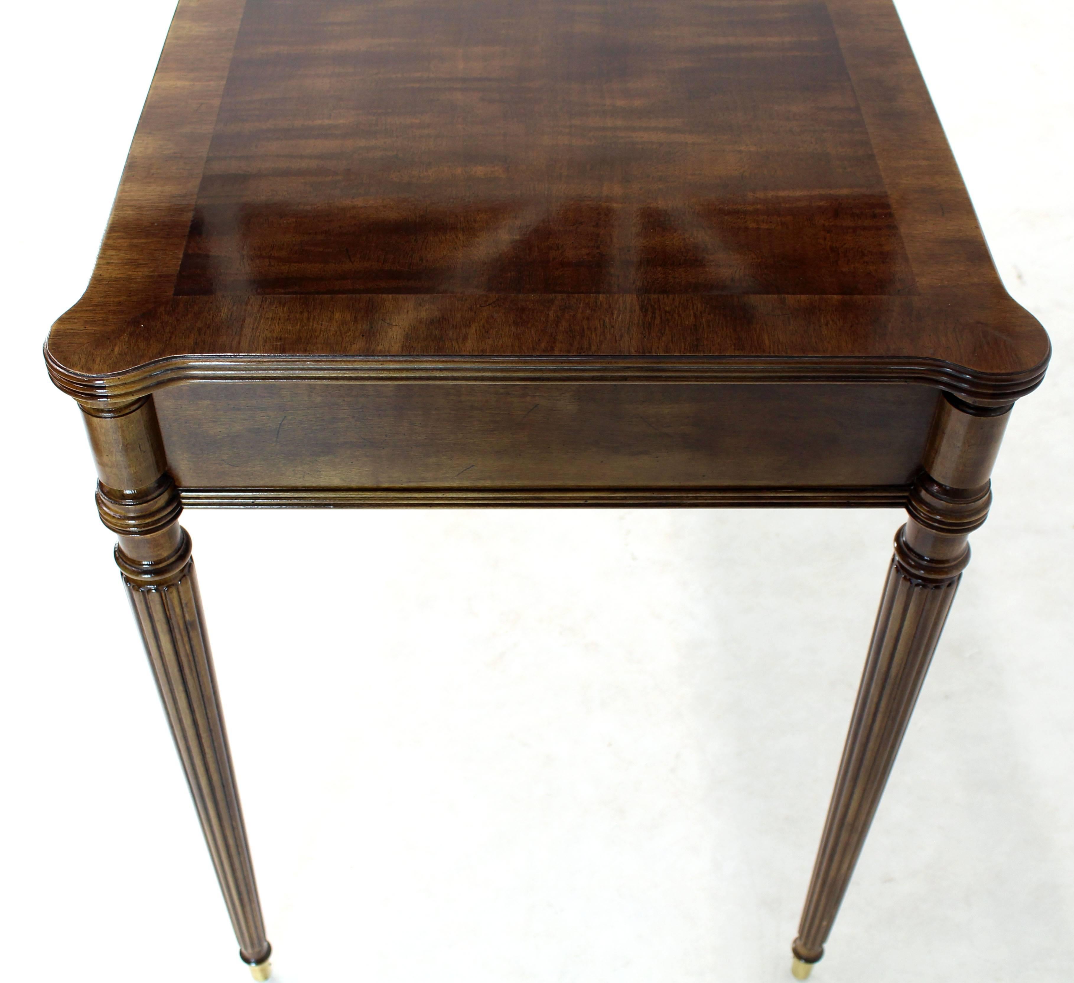 Regency Revival Henredon Writing Hall Console Table with Three Drawers on Fluted Legs Brass