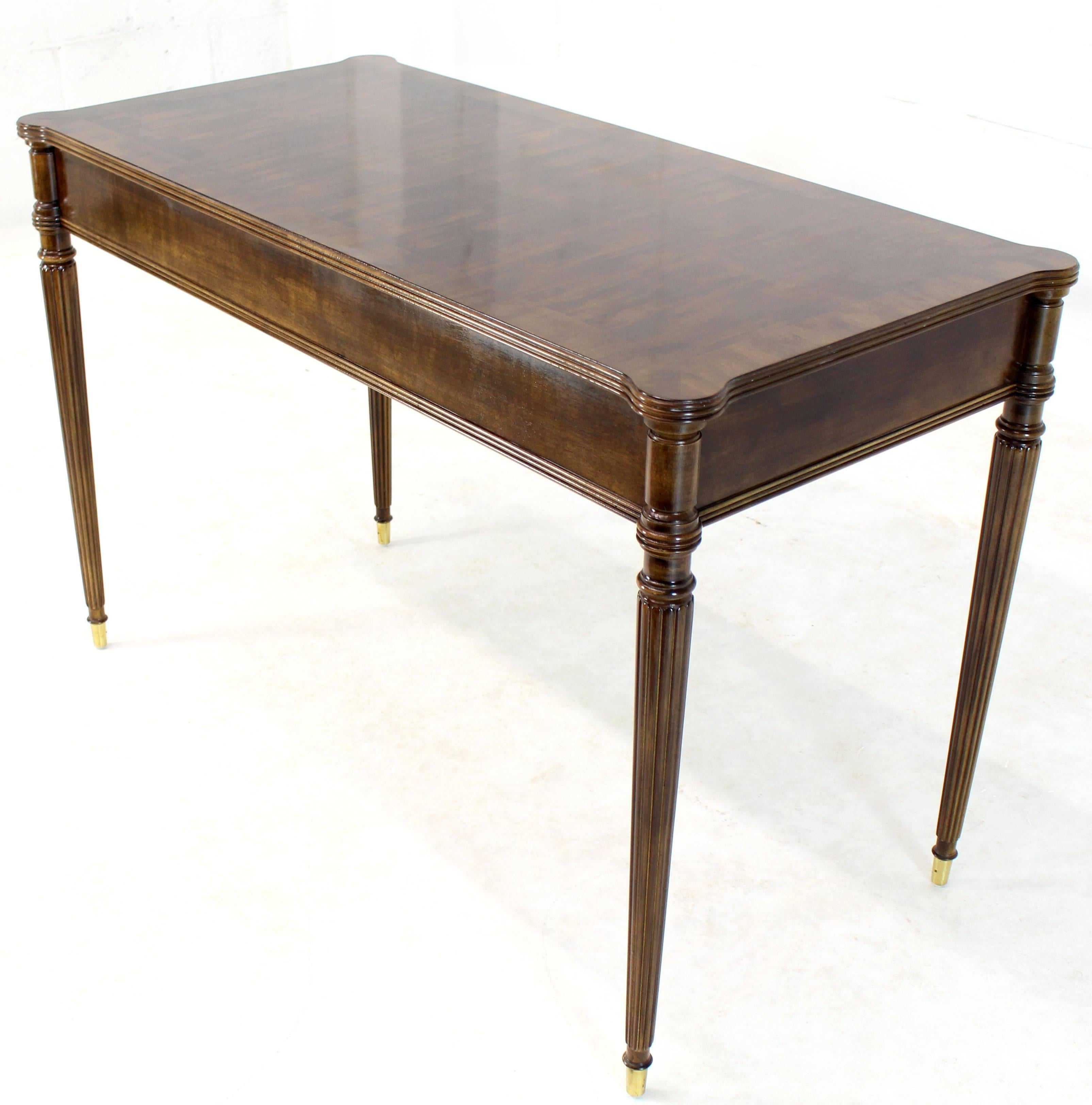 20th Century Henredon Writing Hall Console Table with Three Drawers on Fluted Legs Brass