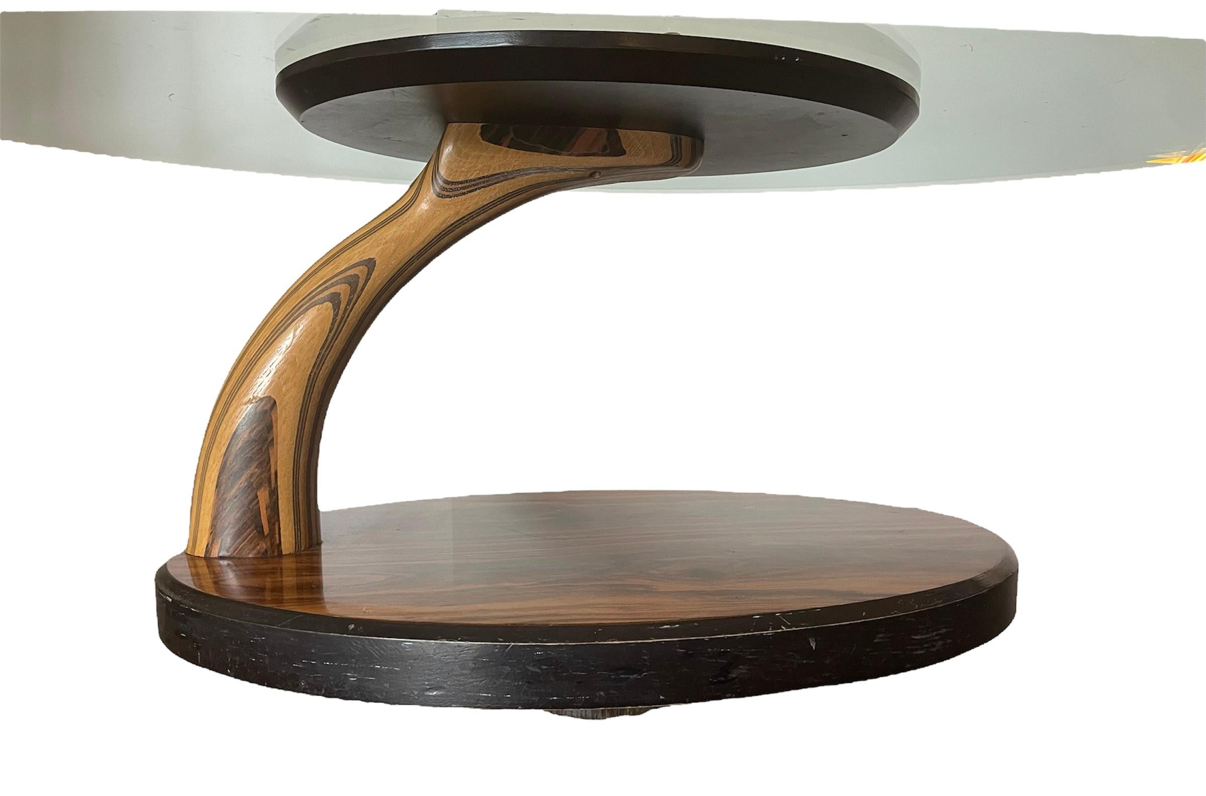 American Henredon Zebra Wood Coffee Table with Suspended Glass