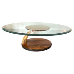Henredon Zebra Wood Coffee Table with Suspended Glass