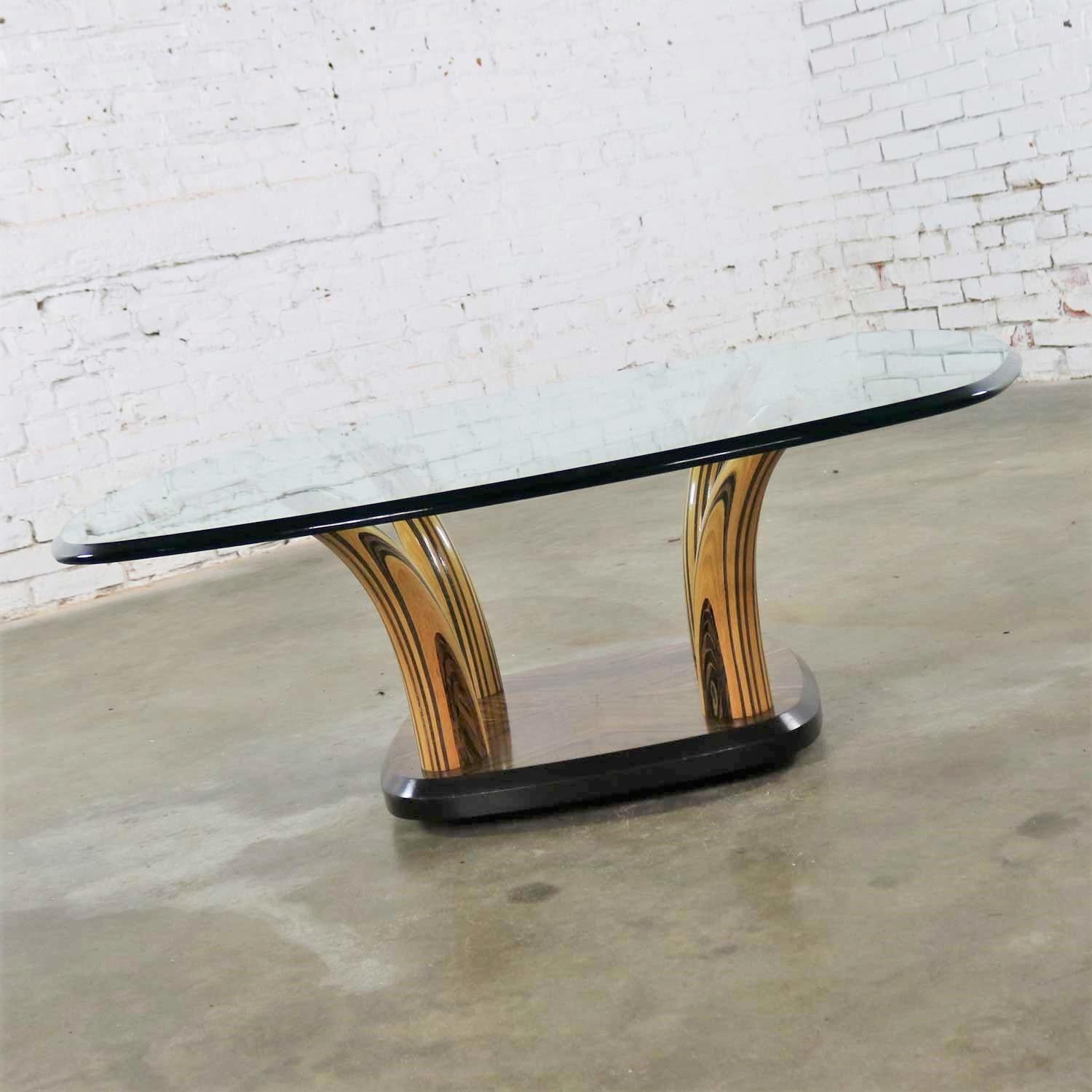 20th Century Henredon Zebra Wood Faux Tusk Coffee or Cocktail Table with Glass Top