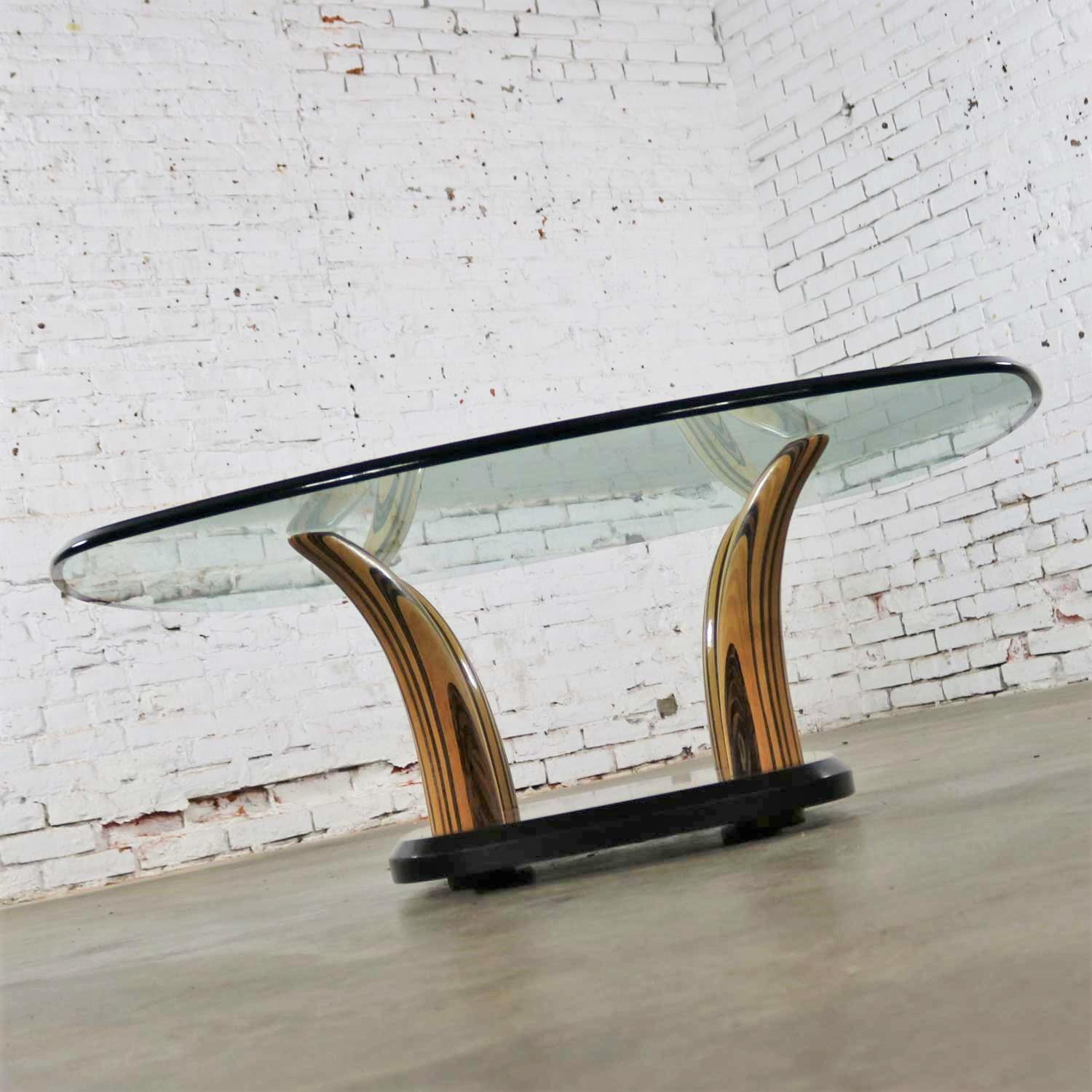 Henredon Zebra Wood Faux Tusk Coffee or Cocktail Table with Glass Top 1