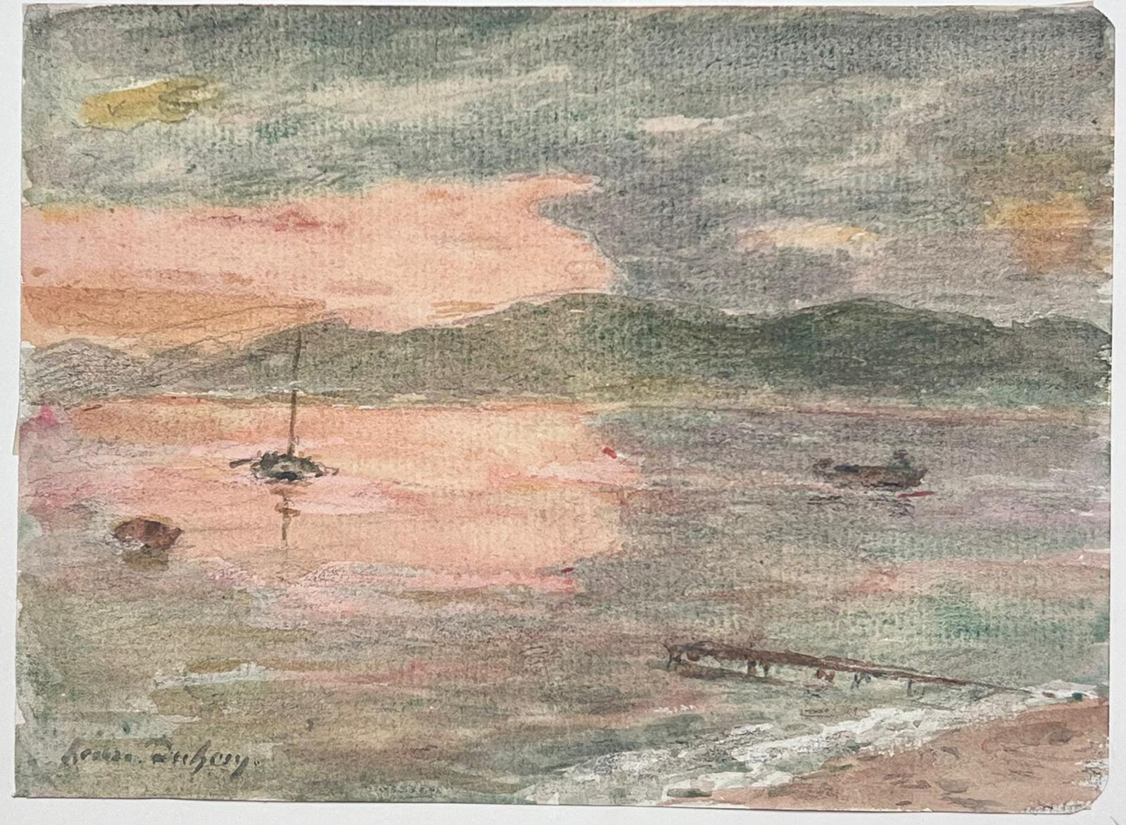 Fine Antique French Impressionist Fishing Boats Anchored at Sunset For Sale 2