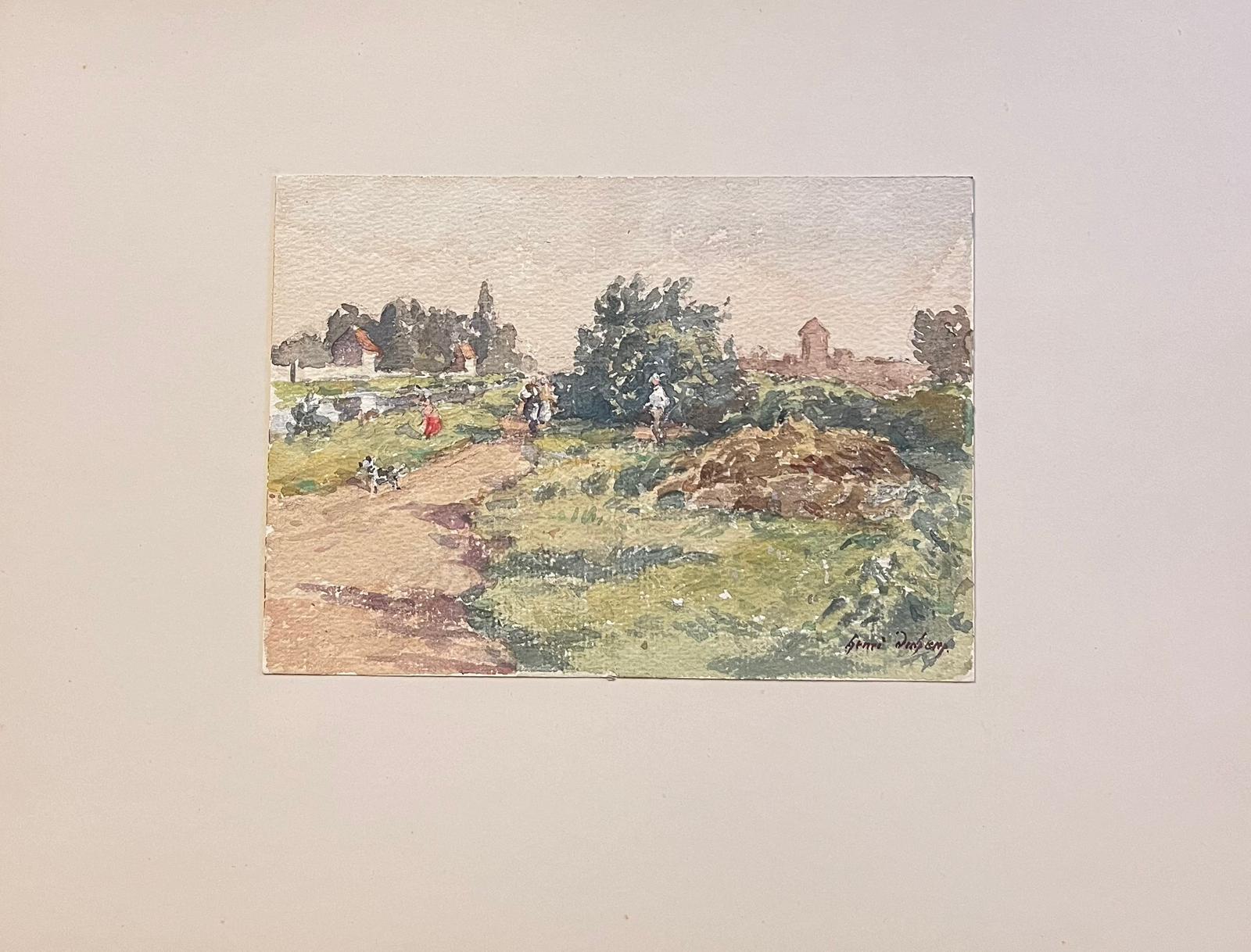 Fine Antique French Impressionist Painting Canal With Walkers - Art by Henri Aime Duhem