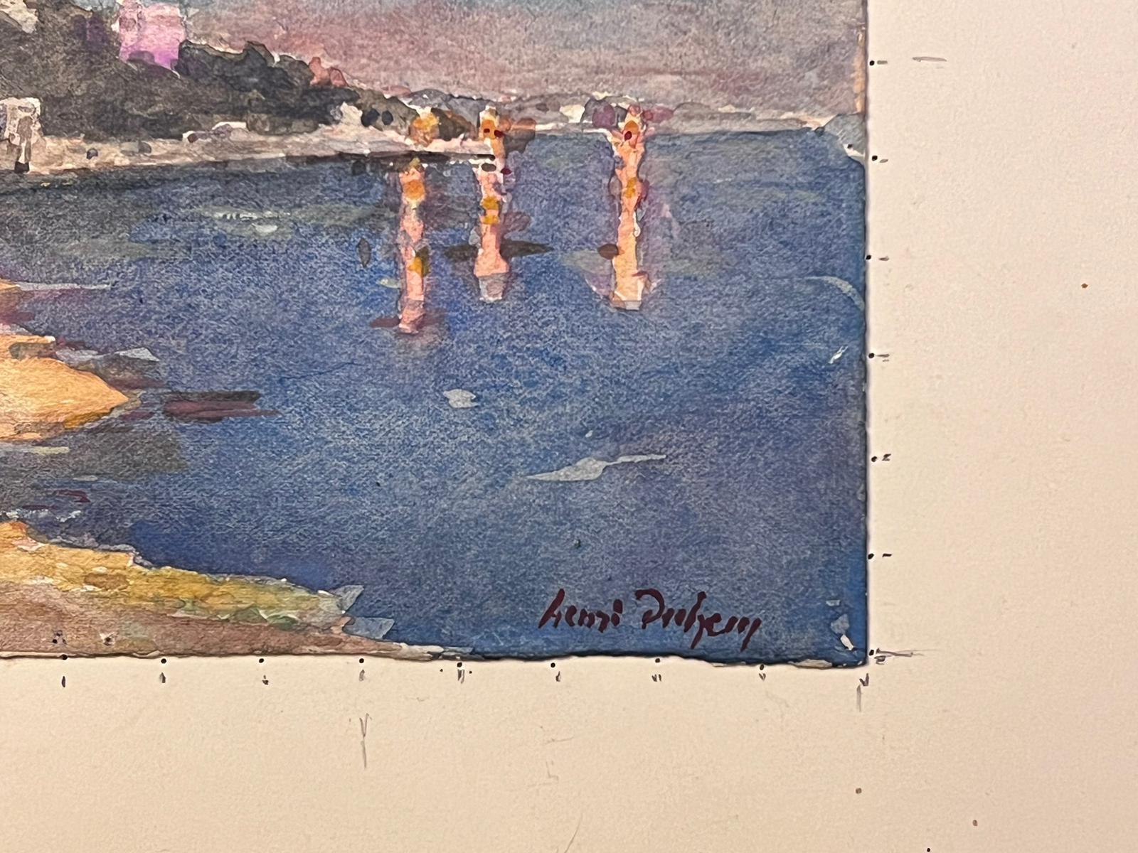 Pregevole dipinto impressionista francese d'epoca con luna costiera nel sud della Francia - Painting Impressionismo di Henri Aime Duhem