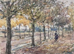 Belle peinture impressionniste française ancienne de Woodland Park signée