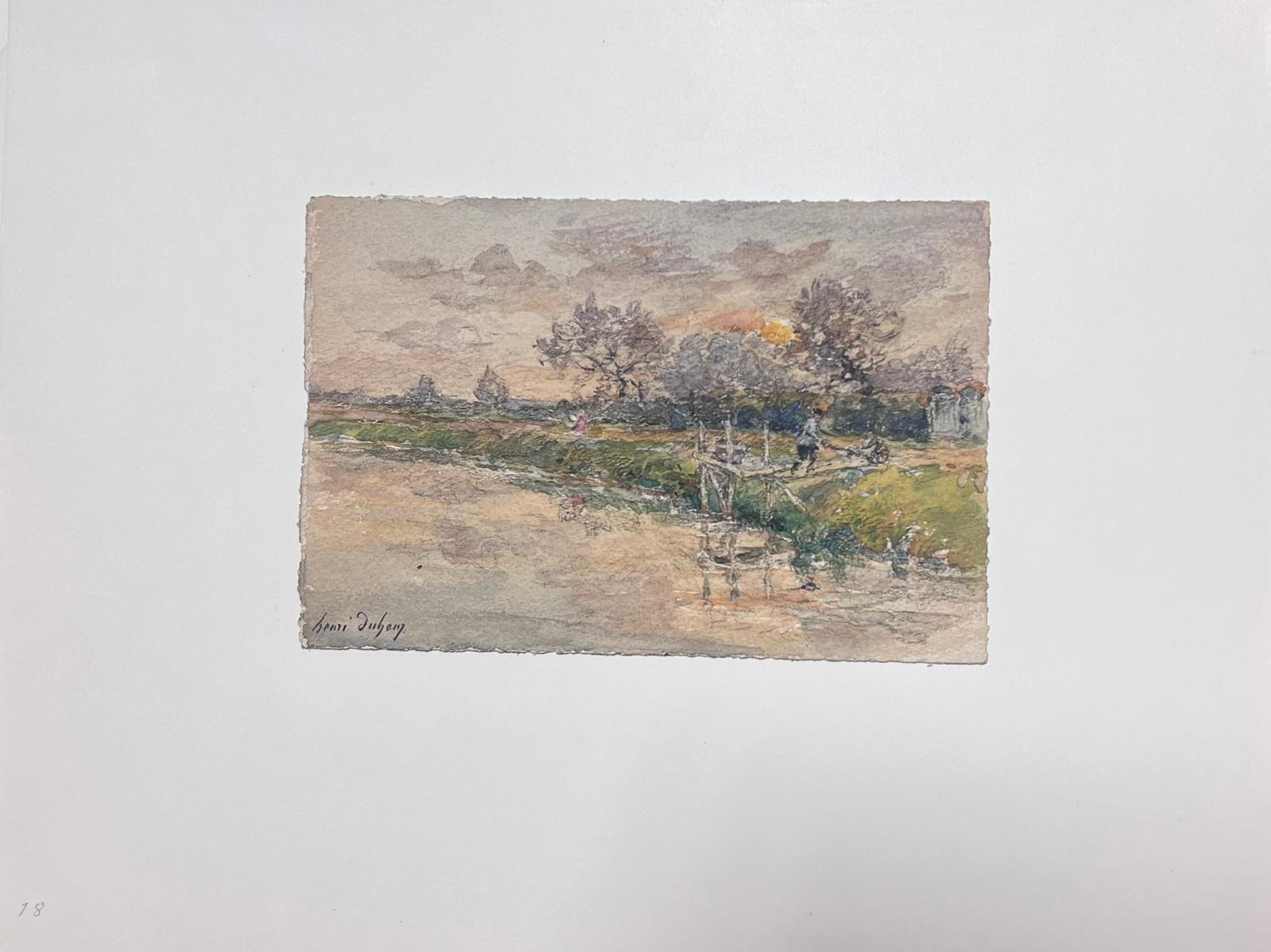 Fine Antique French Impressionist Painting Figure Working by RiverBank  - Art by Henri Aime Duhem