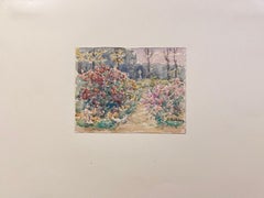 Fine Antique French Impressionist Painting Flower Beds in Garden