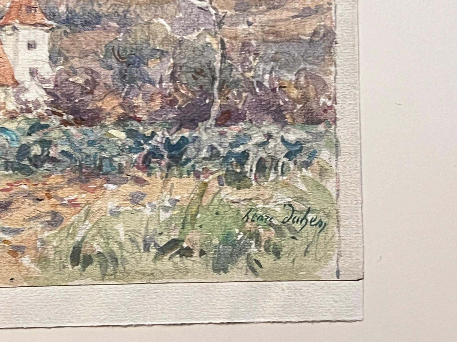 The artist: 
Henri Aime Duhem (1860-1941) French *see notes below, signed 

Title: The French Landscape

Medium:  
gouache on paper, loosely laid over card, unframed

card: 9.75 x 12.75 inches
painting: 5 x 6.5 inches

Provenance: 
private