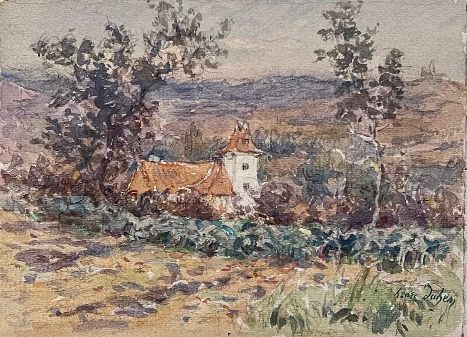 Henri Aime Duhem Landscape Art - Fine Antique French Impressionist Painting Landscape Chateau Farmhouse in Fields