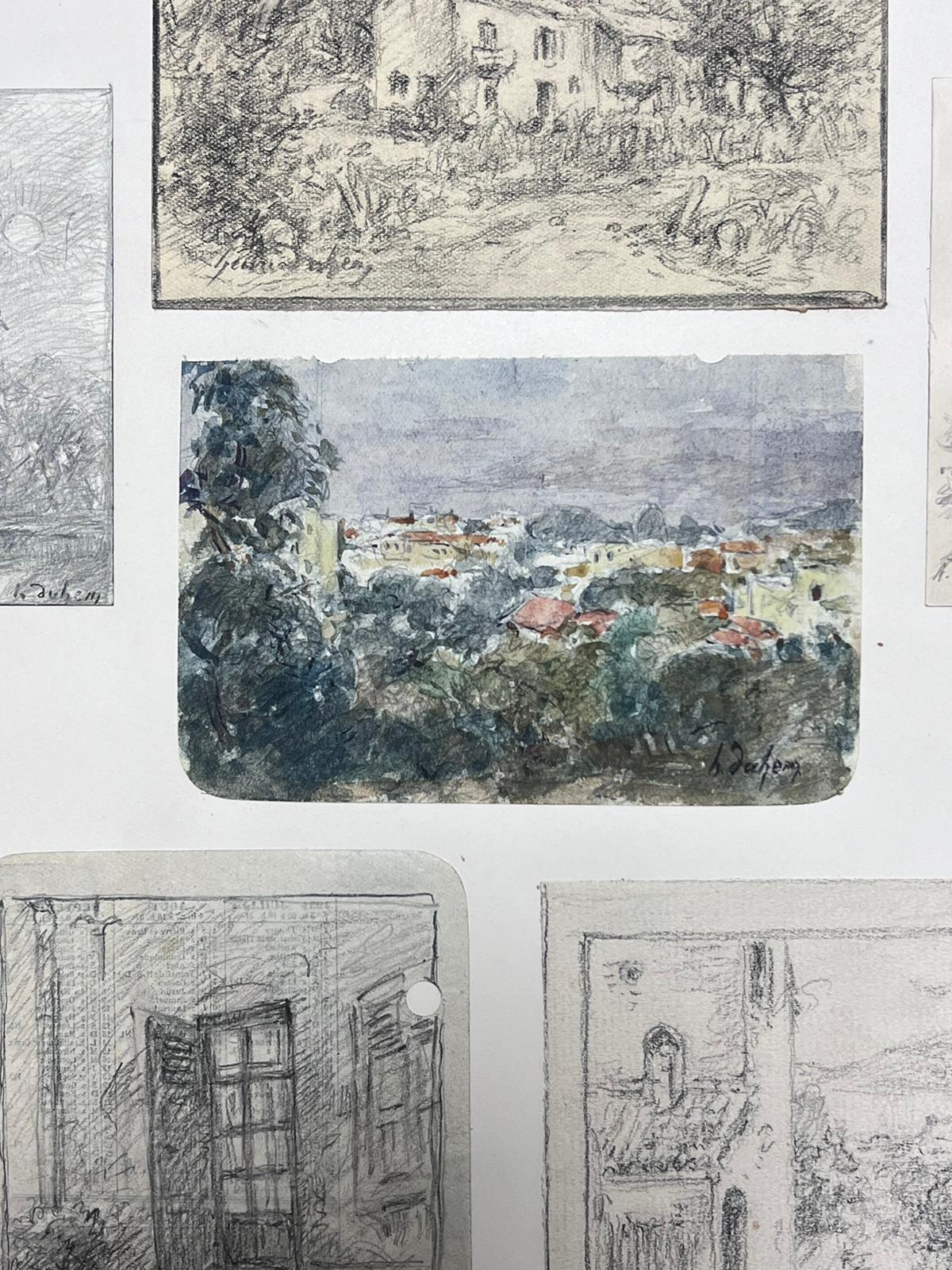 Feine antike französische impressionistische Gemälde-Landschafts-Kombination aus sechs Zeichnungen – Painting von Henri Aime Duhem