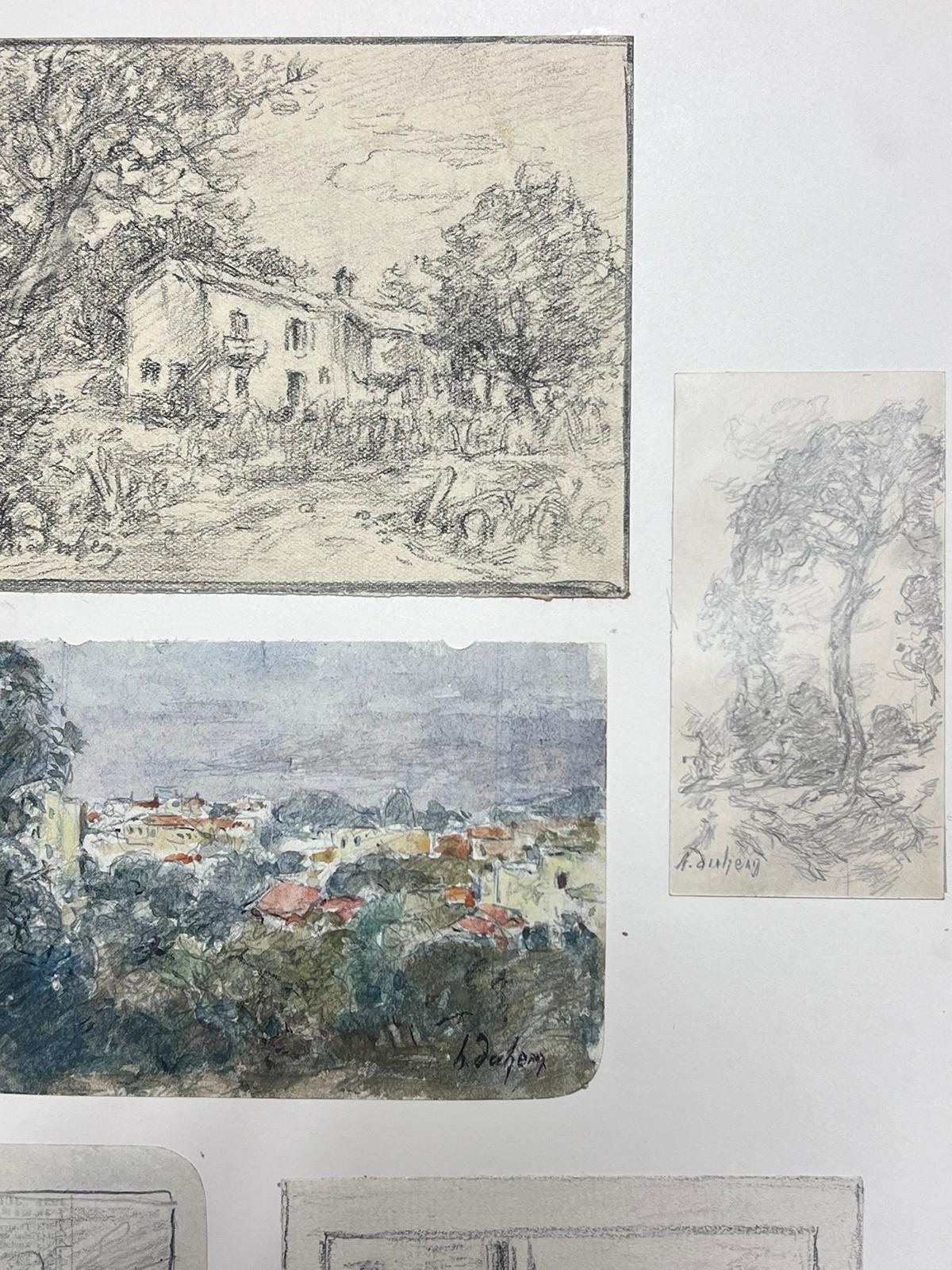 Feine antike französische impressionistische Gemälde-Landschafts-Kombination aus sechs Zeichnungen im Angebot 1