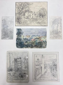 Fine Antique French Impressionist Painting Landscape Combination of Six Drawings