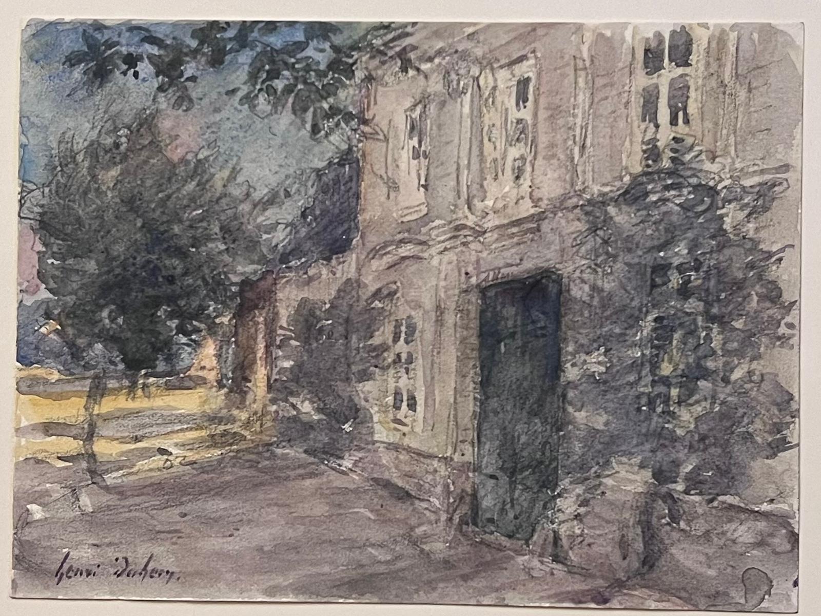 Henri Aime Duhem Landscape Art – Feines antikes französisches impressionistisches Gemälde The Old Chateau Building in der Abenddämmerung