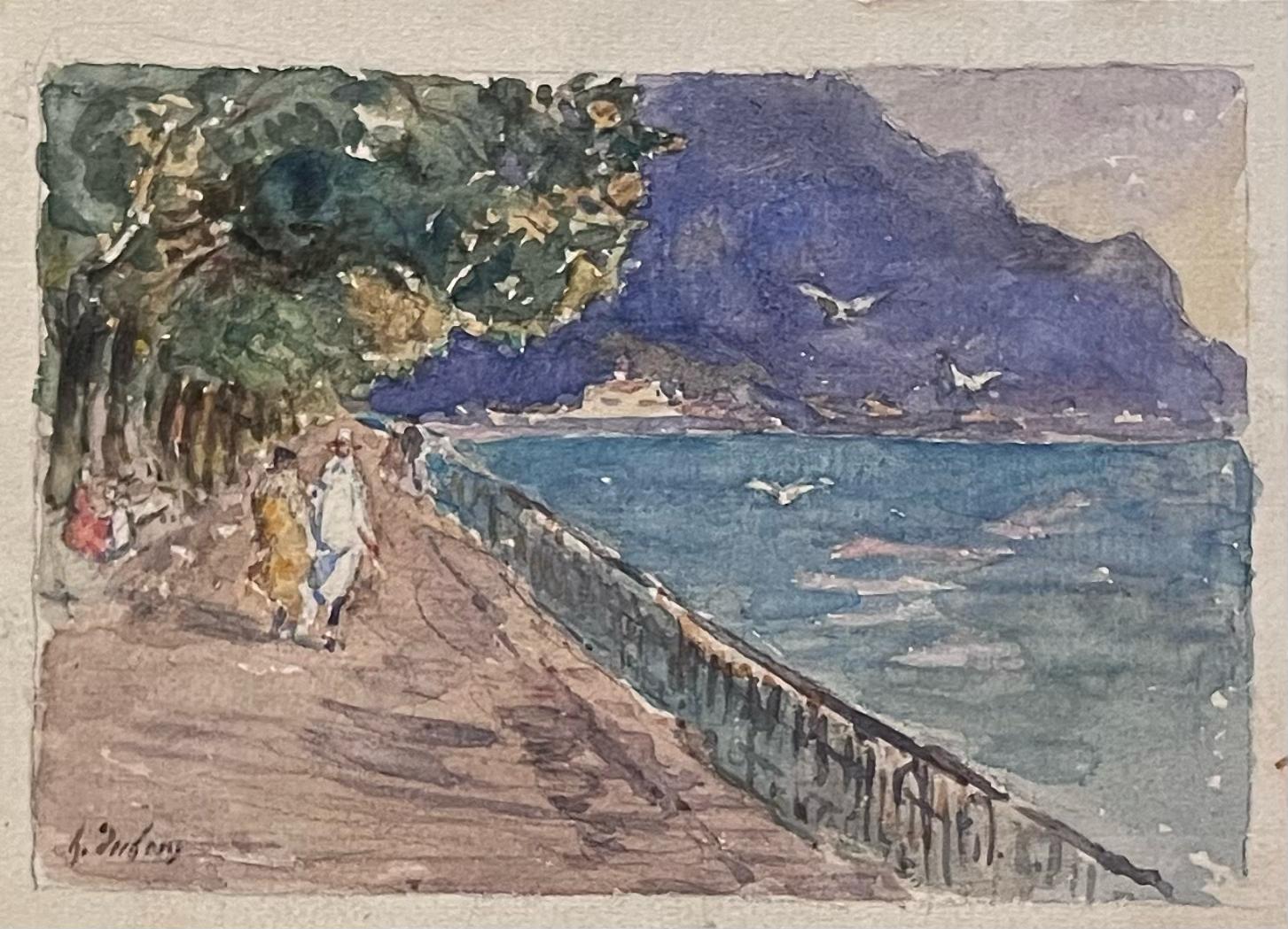 Antikes französisches impressionistisches Gemälde, „The Seafront Promenade“, fein