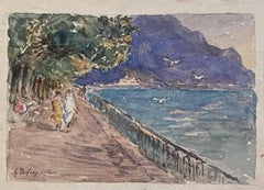 Fine Antique French Impressionist Painting The Seafront Promenade