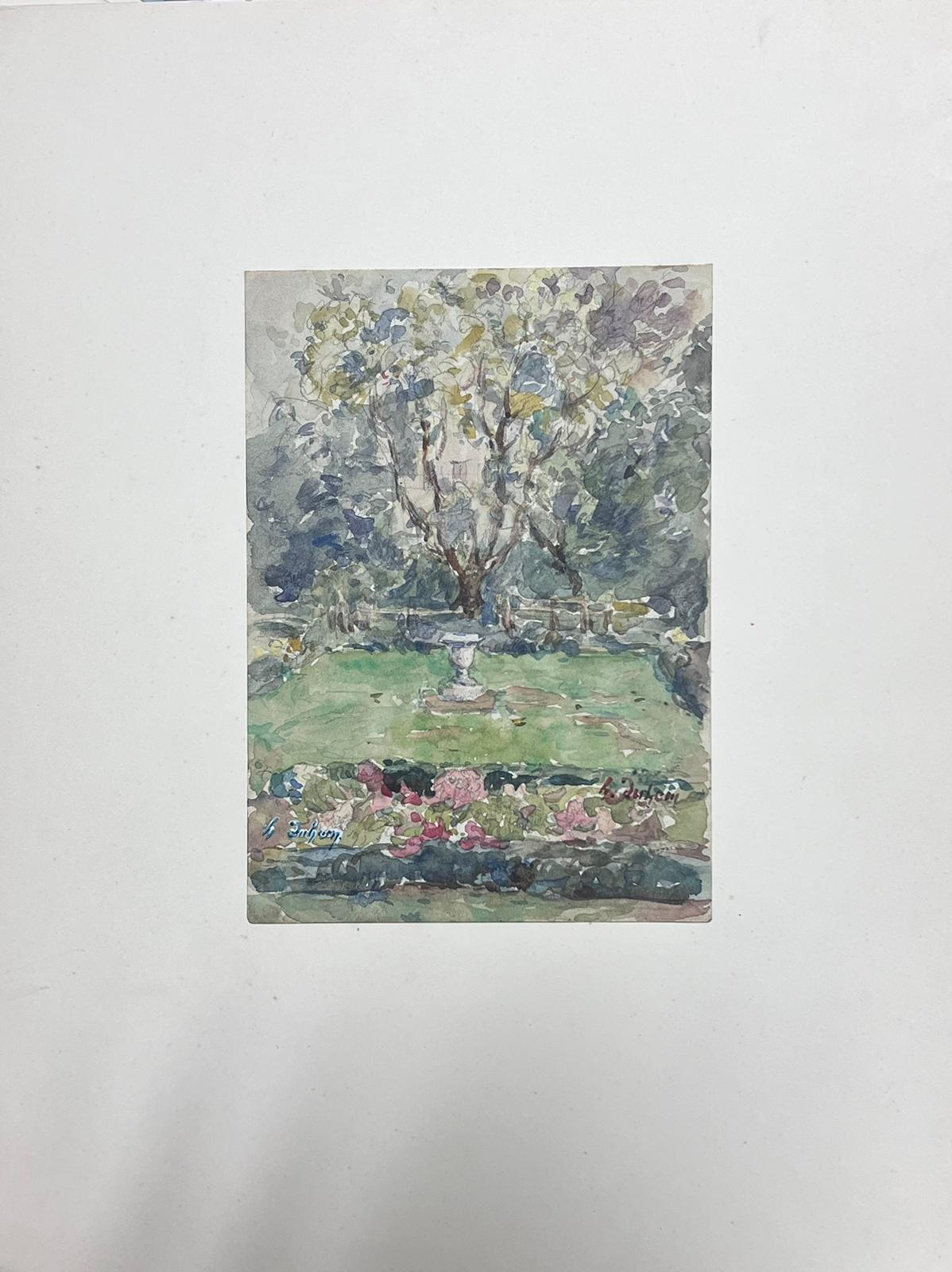 Fine Antique French Impressionist Painting View Of A Park with Stone Urn - Art by Henri Aime Duhem