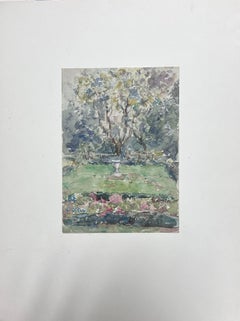 Fine Antique French Impressionist Painting View Of A Park with Stone Urn