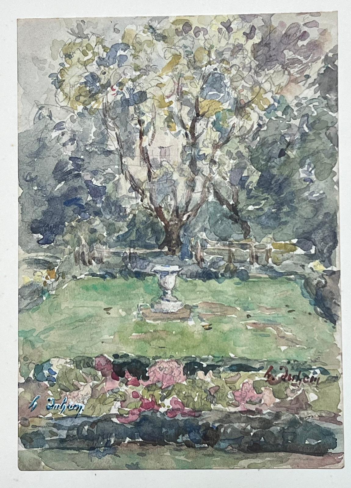 Fine Antique French Impressionist Painting View Of A Park with Stone Urn For Sale 1