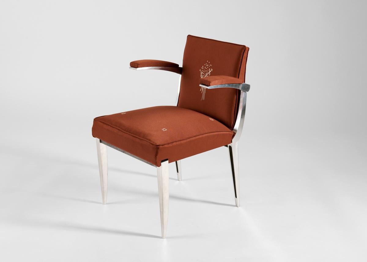 Cast Henri-Albert Kahn, Pair of Folding Armchairs, Steel and Upholstery, France, 1938 For Sale