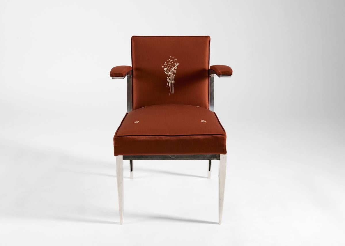Henri-Albert Kahn, Paar klappbare Sessel, Stahl und Polsterung, Frankreich, 1938 im Zustand „Relativ gut“ im Angebot in New York, NY