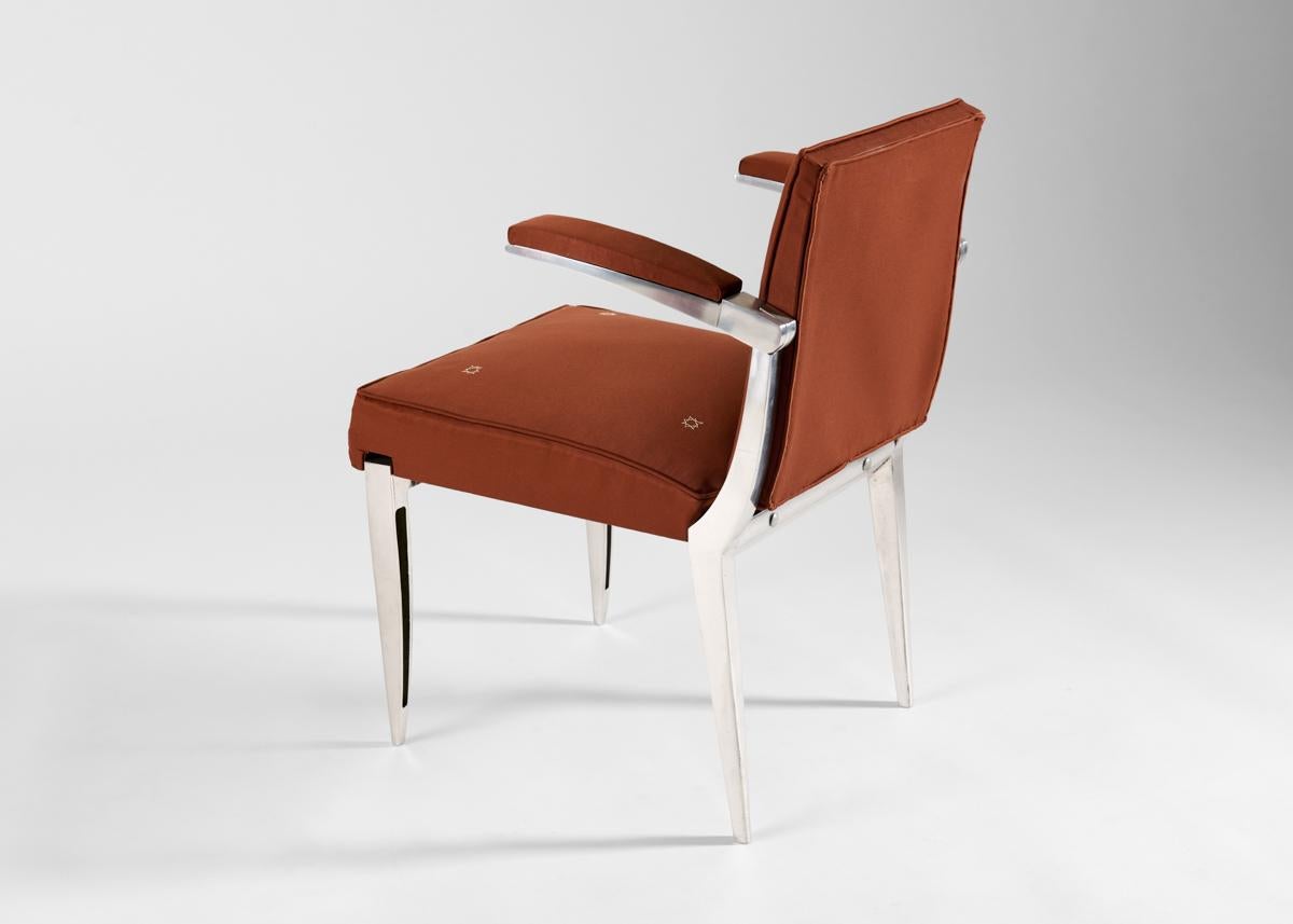 Henri-Albert Kahn, Paar klappbare Sessel, Stahl und Polsterung, Frankreich, 1938 (Mitte des 20. Jahrhunderts) im Angebot