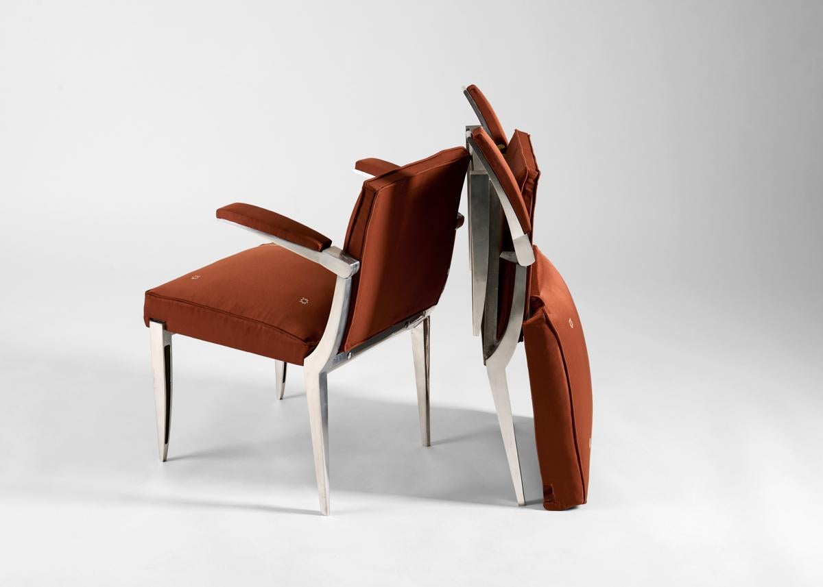 Henri-Albert Kahn, Paar klappbare Sessel, Stahl und Polsterung, Frankreich, 1938 (Aluminium) im Angebot